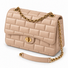 Elara Quilted Flap Bag – Light Beige — three-quarter view