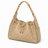 Maren Quilted Hobo Bag – Beige — three-quarter view
