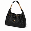 Maren Quilted Hobo Bag – Black — three-quarter view