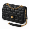 Elara Quilted Flap Bag – Black — three-quarter view