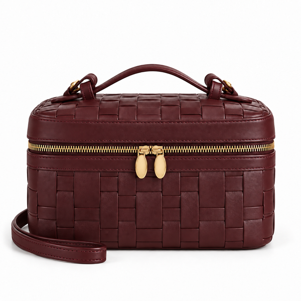 Tressa Woven Vanity Bag – Wine — front view